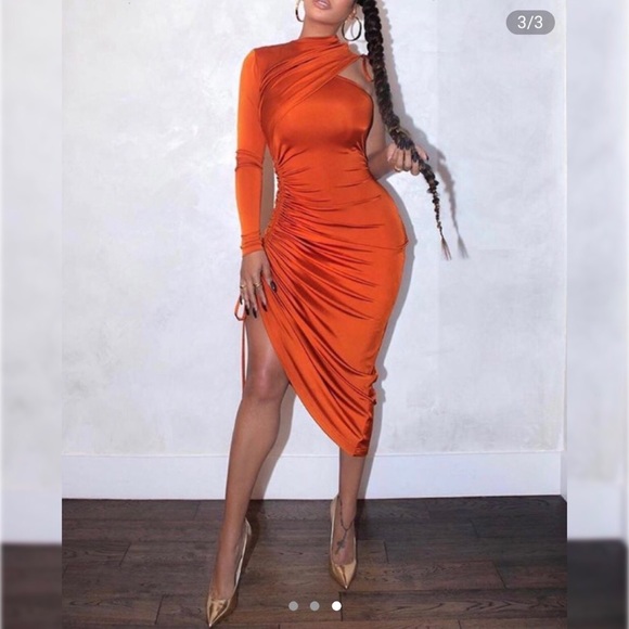 ChicMe Dresses & Skirts - New ChicMe One Shoulder Drawstring Ruched Party Dress Orange XL